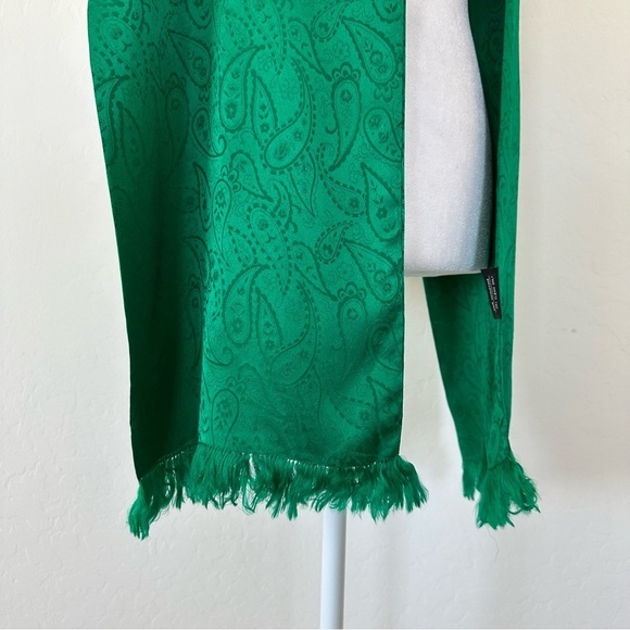 Vintage Specialty House Green Paisley Fringe 100% Silk Scarf - Picture 3 of 10